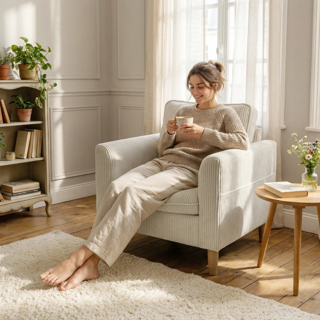 Poltrona imbottita in velluto ¨C zephmum ¨C beige 83x74x87cm