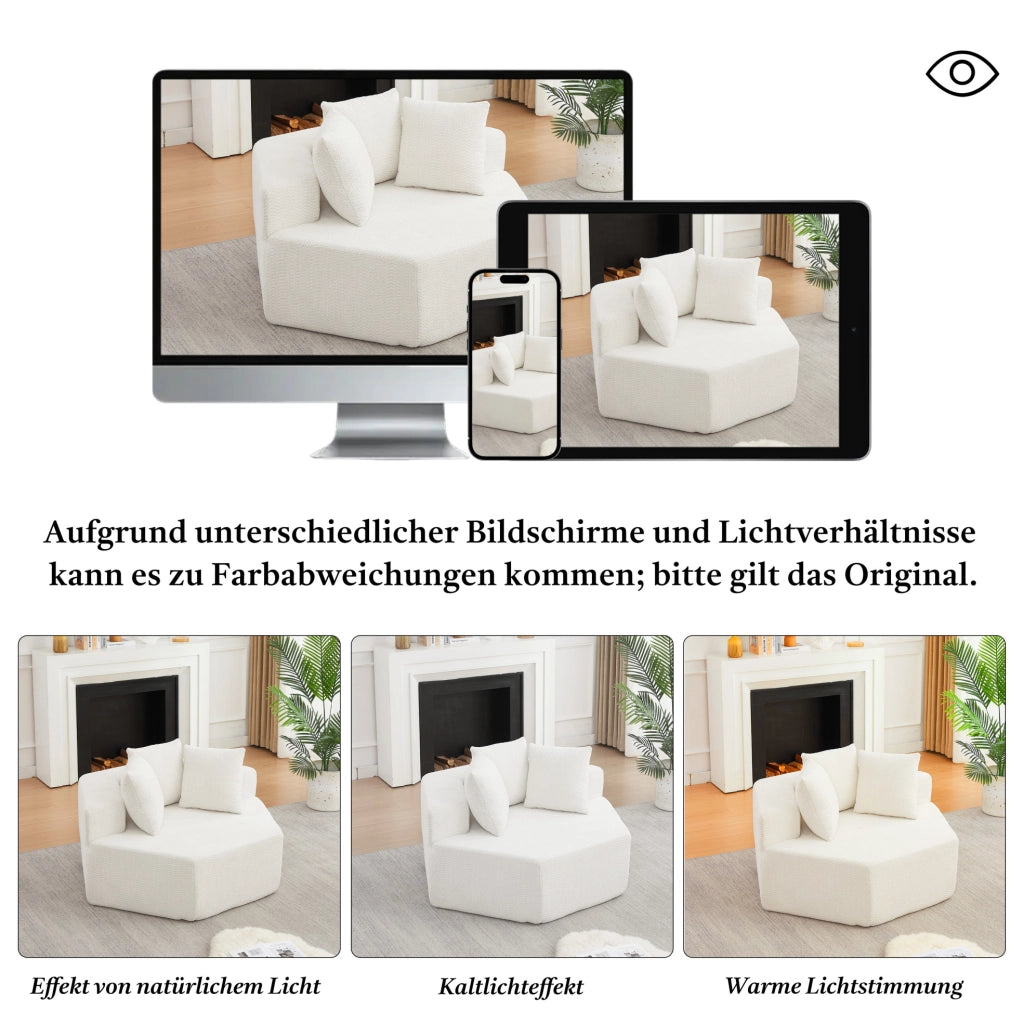 Poltrona lounge modulare esagonale in ciniglia beige