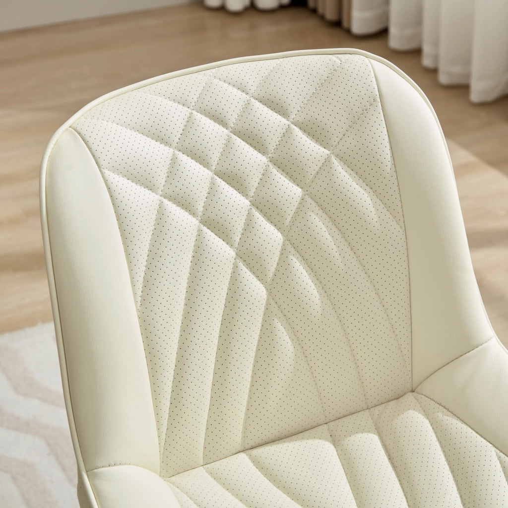 Sedia da pranzo, set da 2, ecopelle, motivo trapuntato 3D, gambe in metallo, bianco crema