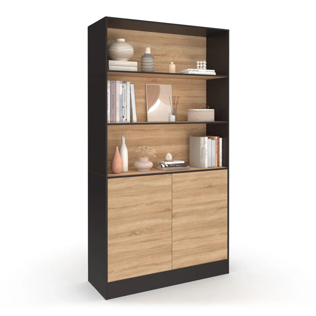 IDMarket - CARLA 3 livelli XXL 1 armadio nero e effetto legno H.190 cm