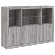 Buffet credenza cassettiera armadio mobile contenitore organizer per cucina soggiorno salotto con luci a LED 3 pezzi in legno ingegnerizzato Sonoma grigio 02_0037234