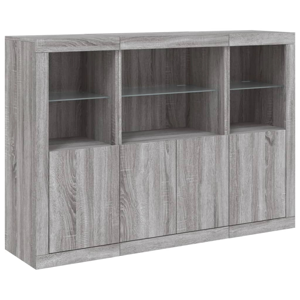 Buffet credenza cassettiera armadio mobile contenitore organizer per cucina soggiorno salotto con luci a LED 3 pezzi in legno ingegnerizzato Sonoma grigio 02_0037234