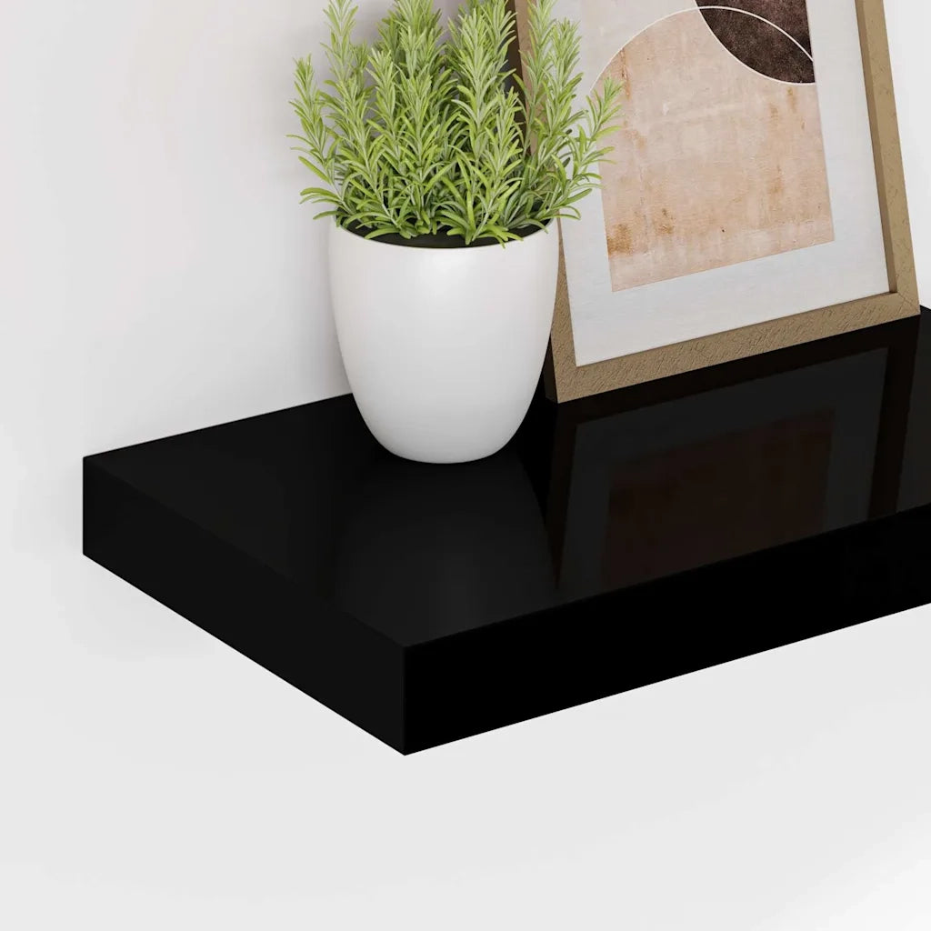 Scaffale a Parete Nero Lucido 40x23,5x3,8 cm in MDF