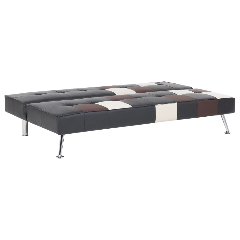 Divano letto nero e marrone a 3 posti con rivestimento patchwork in ecopelle Click Clack