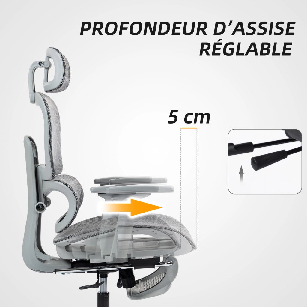 Sedia da ufficio ergonomica con schienale in rete e braccioli 3D ¨C zephmum ¨C grigio 66x64x122 cm