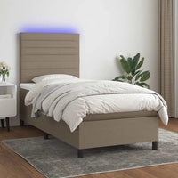 Letto a Molle con Materasso e LED Tortora 90x190 cm in Tessuto 3134921