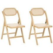 Set di 2 sedie da pranzo in legno di bambù marrone chiaro e rattan PE pieghevoli in stile boho per cucina e sala da pranzo