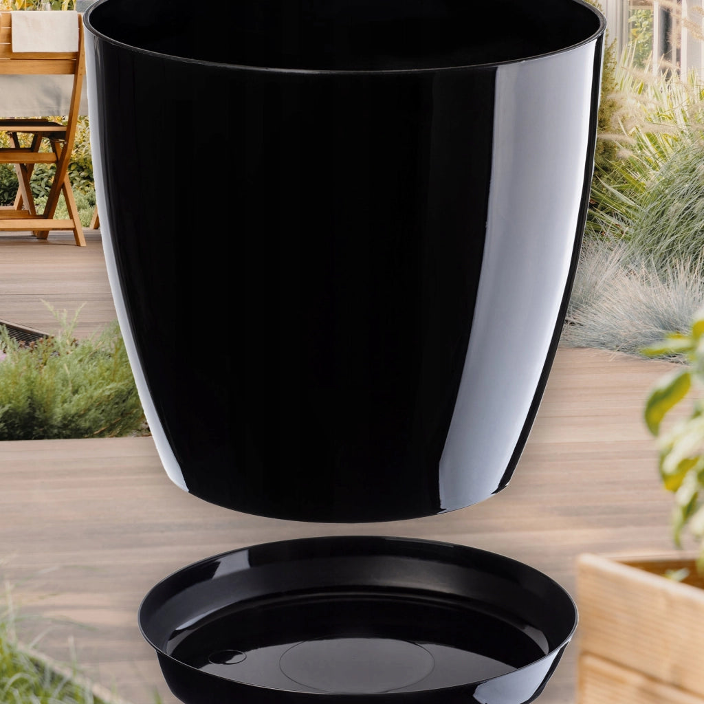 Vaso da fiori KADAX, fioriera, coperchio, 23+28 cm, supporto per fiori, plastica nera, 2 pezzi.
