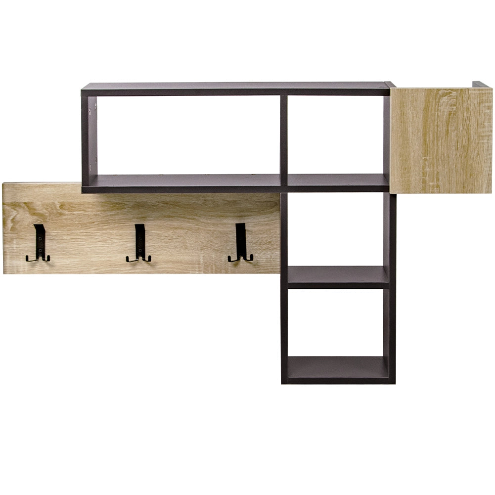 Appendiabiti Attaccapanni Parete Legno 9 Ganci Appendi Abiti cn Mensole Grigio