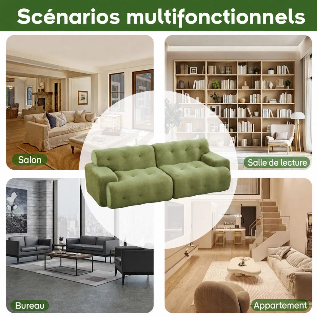 Divano a due posti modulare in ciniglia con braccioli ampi design ergonomico senza montaggio verde 224 × 104 × 66 cm