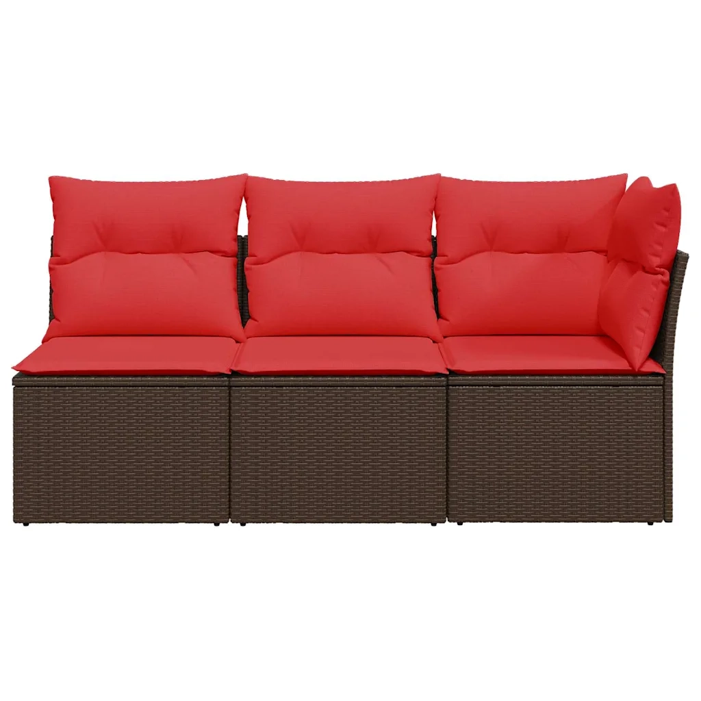 Divano da giardino con cuscini a 3 Posti-Sofa da Giardino-Divano da esterno marrone in polyrattan 175076