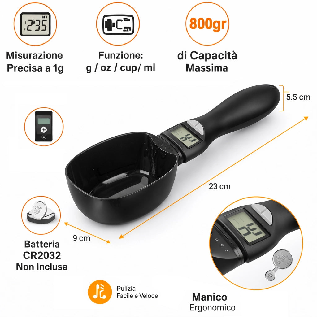 Mini Bilancia da Cucina Digitale 800gr Cucchiaio Misuratore per Dieta