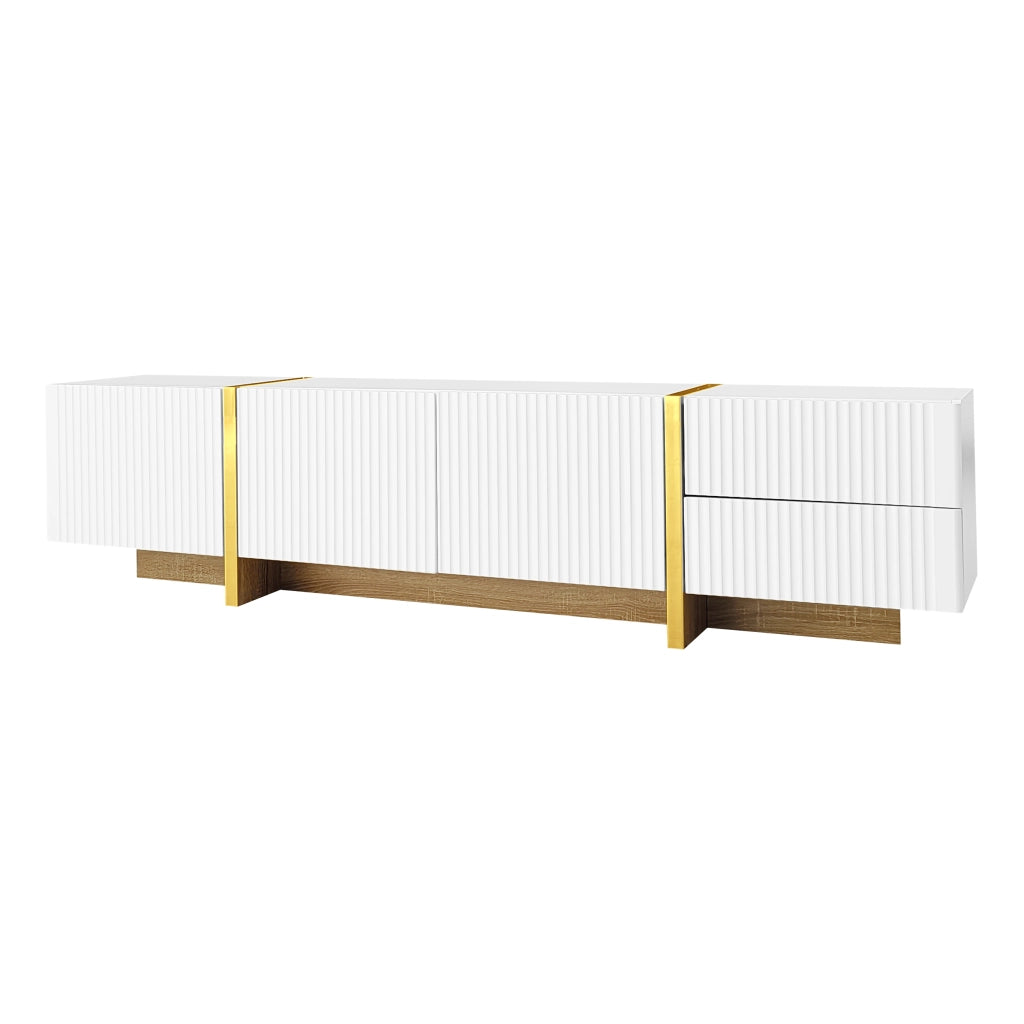 Mobile porta TV con 3 ante e 2 cassetti in MDF e pannello truciolare bianco e oro con venatura legno 190 × 35 × 45 cm