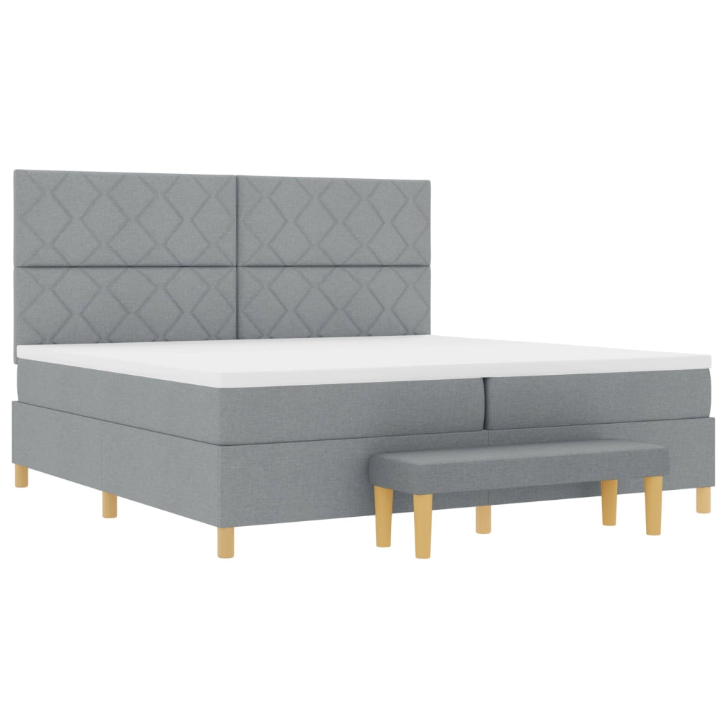 Letto a Molle con Materasso e Panca Grigio Chiaro 200x200 cm Tessuto