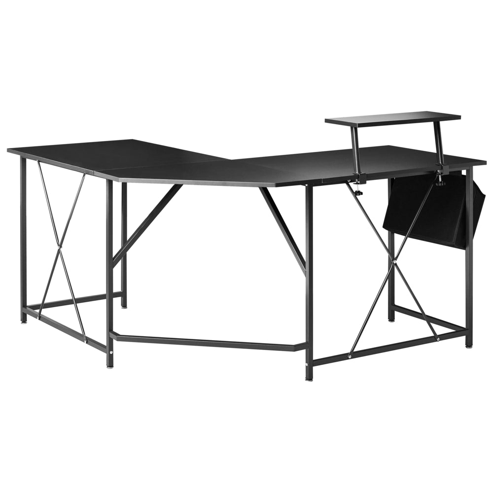 Scrivania angolare Piano in MDF nero Gambe e struttura in ferro verniciato a polvere Ampia postazione di lavoro Moderna
