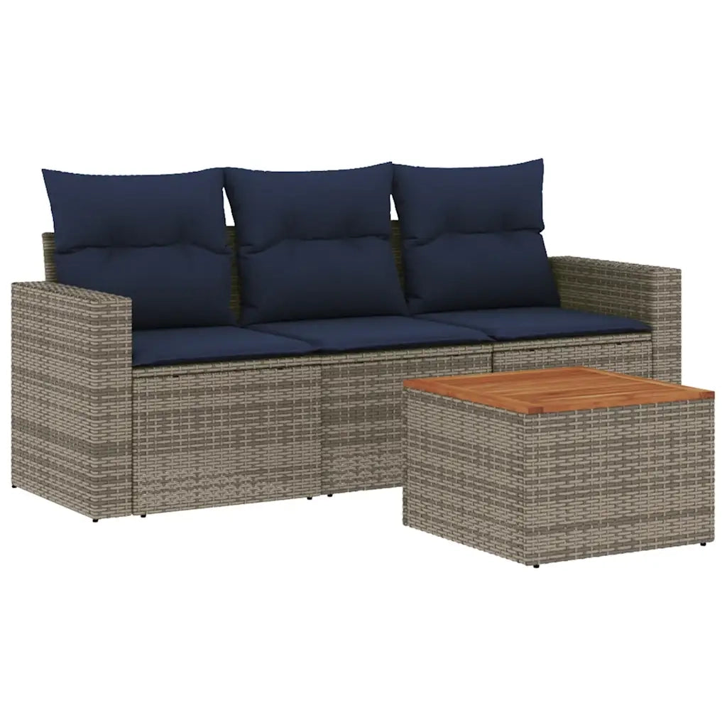 Set Divani da Giardino 4 pz | Set Salotto da Giardino con Cuscini Grigio in Polyrattan