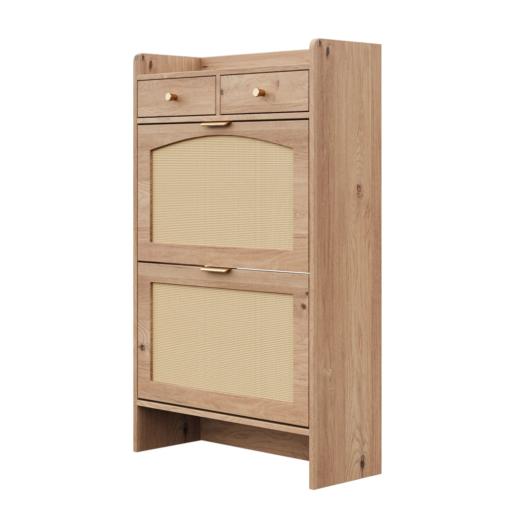 SCARPIERA con 2 ante a ribalta e 2 cassetti 65x25x106 cm naturale