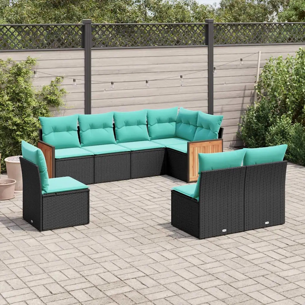 Set Divani da Giardino 8 pz con Cuscini Nero in Polyrattan 3227723