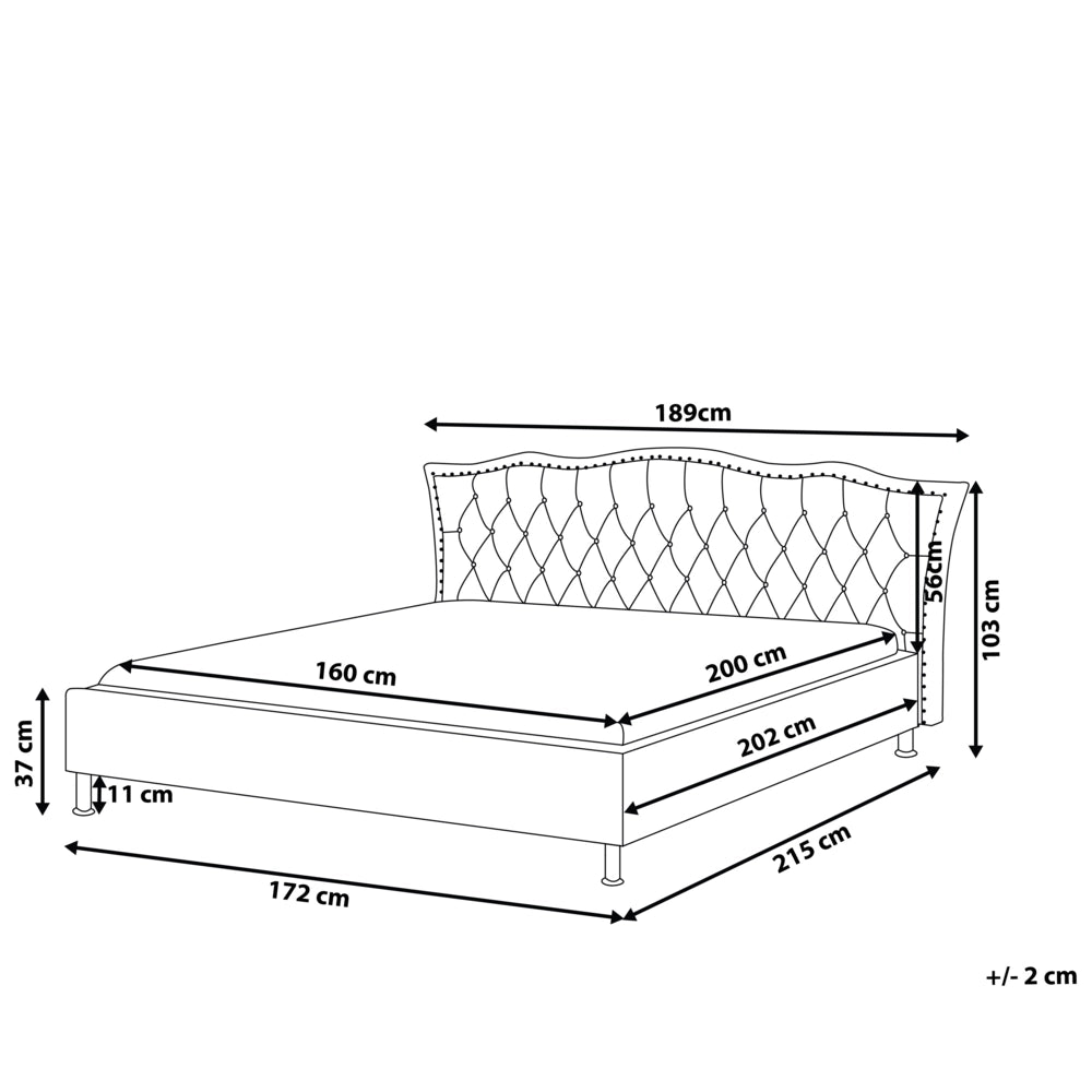 Letto 160 x 200 cm Tessuto grigio Cornice imbottita Bottoni in cristallo Poggiatesta con cornice imbottita