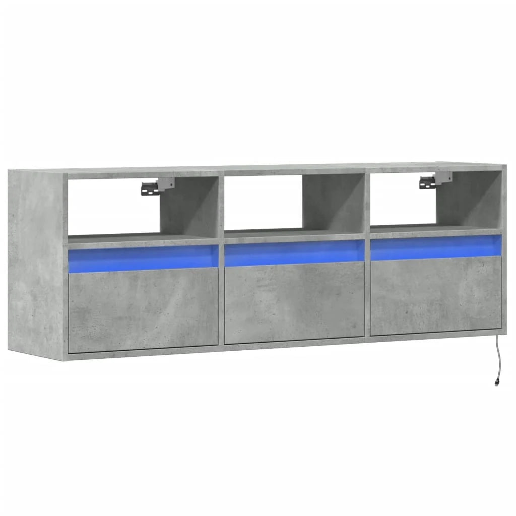 Mobile TV multimediale scaffale TV credenza mobile TV sala da pranzo soggiorno camera da letto montaggio a parete con luci LED 130 x 31 x 45 cm grigio 02_0027859