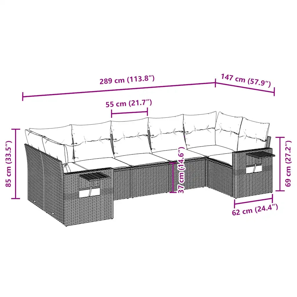 Set Divani da Giardino 7pz con Cuscini Grigio Chiaro Polyrattan
