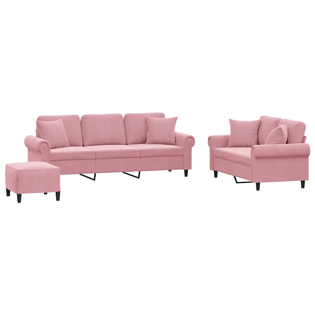 vidaXL Set di Divani 3 pz con Cuscini Rosa in Velluto