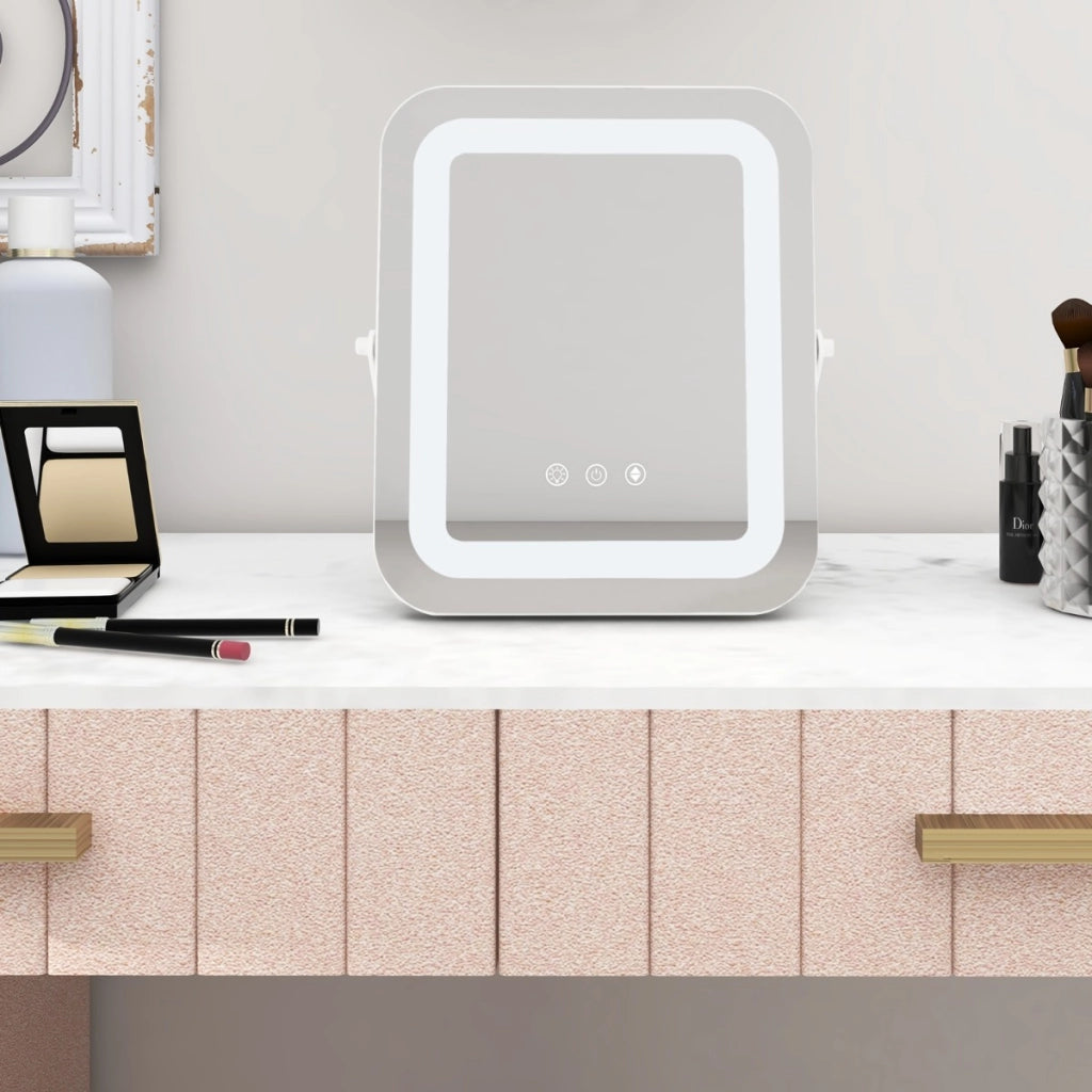 Specchio da toeletta con luci a 3 colori controllo tattile intelligente, Specchio per il trucco girevole a 360¡ã Bianco-Specchi per il trucco