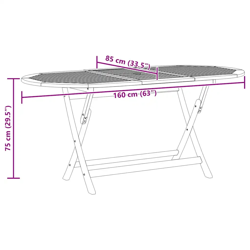 Tavolo da Giardino Pieghevole 160x85x75cm Massello di Eucalipto cod mxl 34322