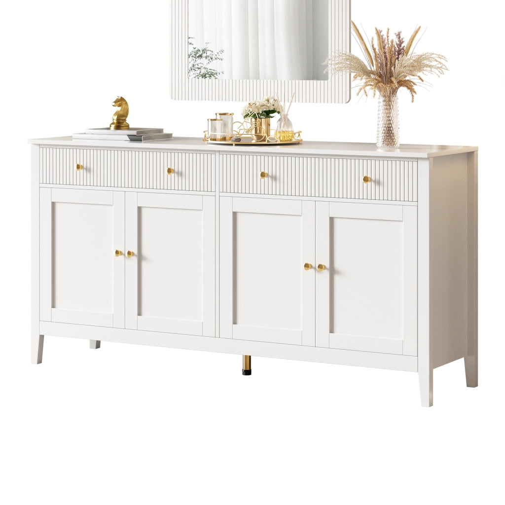 Credenza con 2 cassetti e 4 ante - per soggiorno - in MDF - 160x40x82 cm - bianco