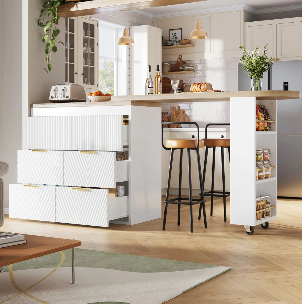 Bartisch mit 6 Schubladen und Kippsicherung, drehbar 360°, MDF Sideboard für Küche, Wohnzimmer oder Homeoffice
