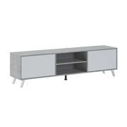 Mobile TV Per Soggiorno Con 2 Ante Battenti Ripiani Centrali Aperti Gambe Stile Scandinavo Per Televisori Fino A 75 Pollici 180 X 39,6 X 49 Cm Grigio Cemento E Bianco