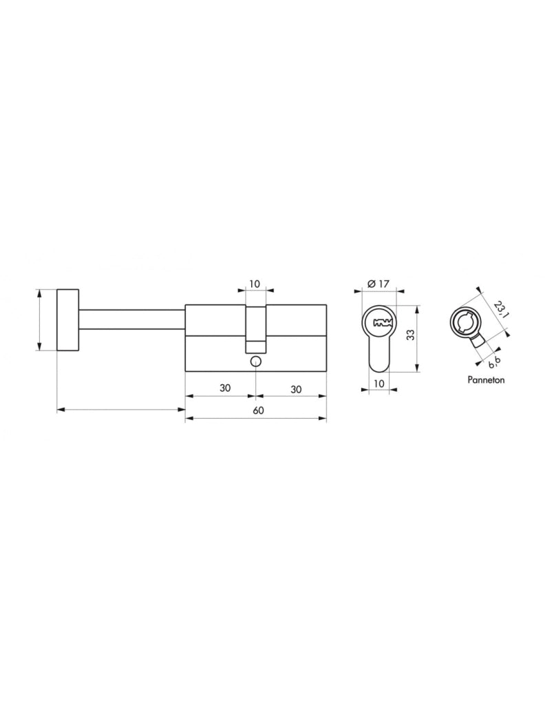 Cilindro europeo Transit 1 con pomolo 30 x 30 mm, nichelato, 4 chiavi reversibili + 1 chiave cantiere – THIRARD