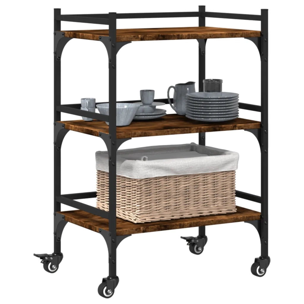 Carrello da Cucina-Scaffale per Cucina Rovere Fumo 50x35x75,5 cm Legno Multistrato
