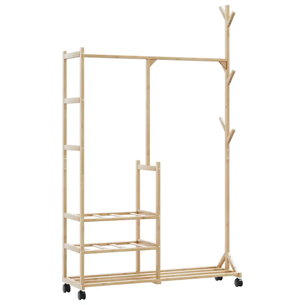 vidaXL Appendiabiti con Ripiani e Ruote 100x38x175,5 cm in Bambù