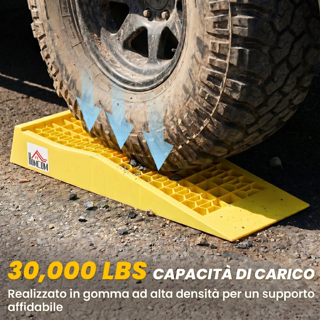 Set 2 Rampe di Carico in Plastica per Auto con Capacit¨¤ 3 Tonnellate e Superficie Antiscivolo, Giallo