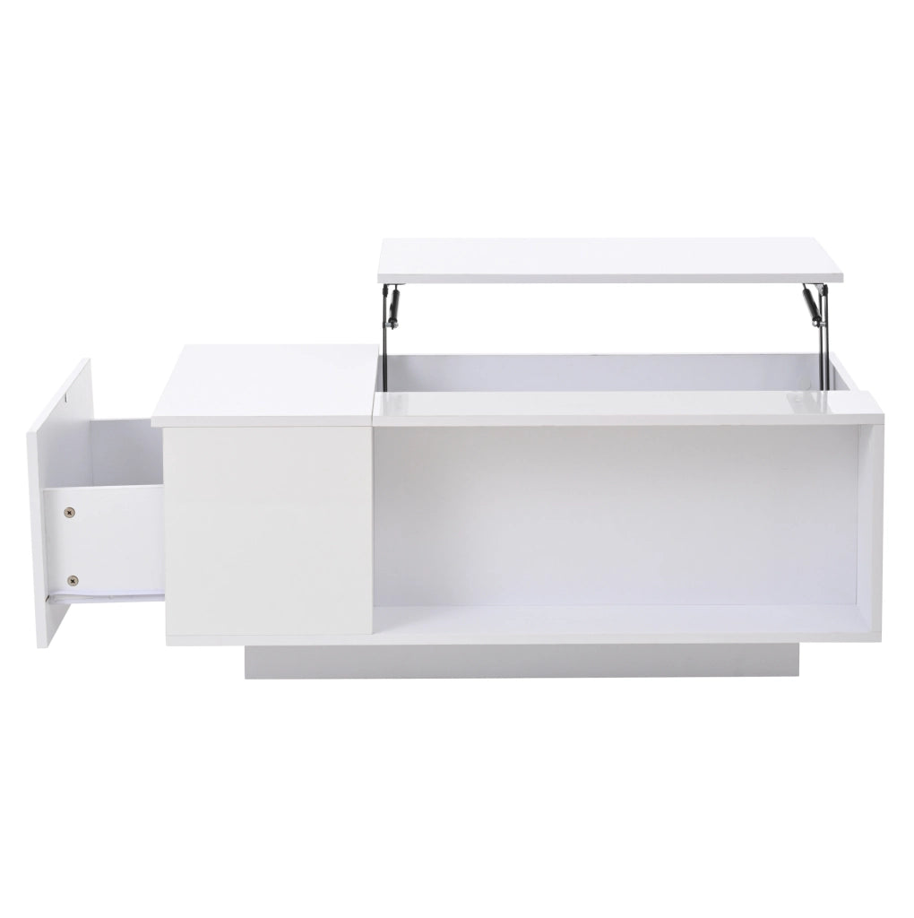 Tavolino da caffè alzabile con vano nascosto; cassetto e LED Bluetooth 100x50x40 cm bianco