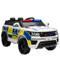 Macchina Elettrica per Bambini della Polizia, 12V Auto Elettrica per Bambini con Telecomando, Sirena Luci Attacco USB per Musica, 110x68x52cm, Bianco