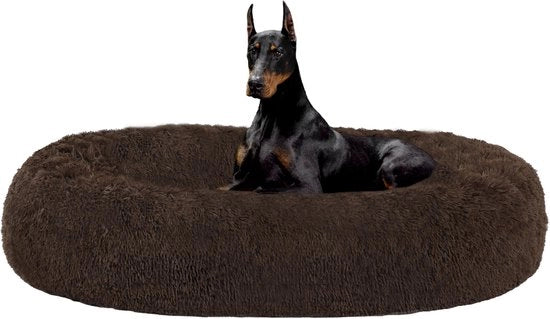 Letto per cani ortopedico, cuscino per cani rotondo, divano per cani, letto per gatti, Donut, culla per cani morbida, lavabile, 120 cm di diametro, marrone