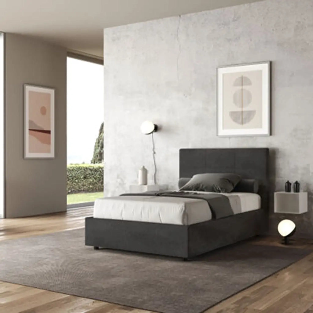 Letto una piazza e mezza con rete imbottito 120x190 microfibra grigio Mika