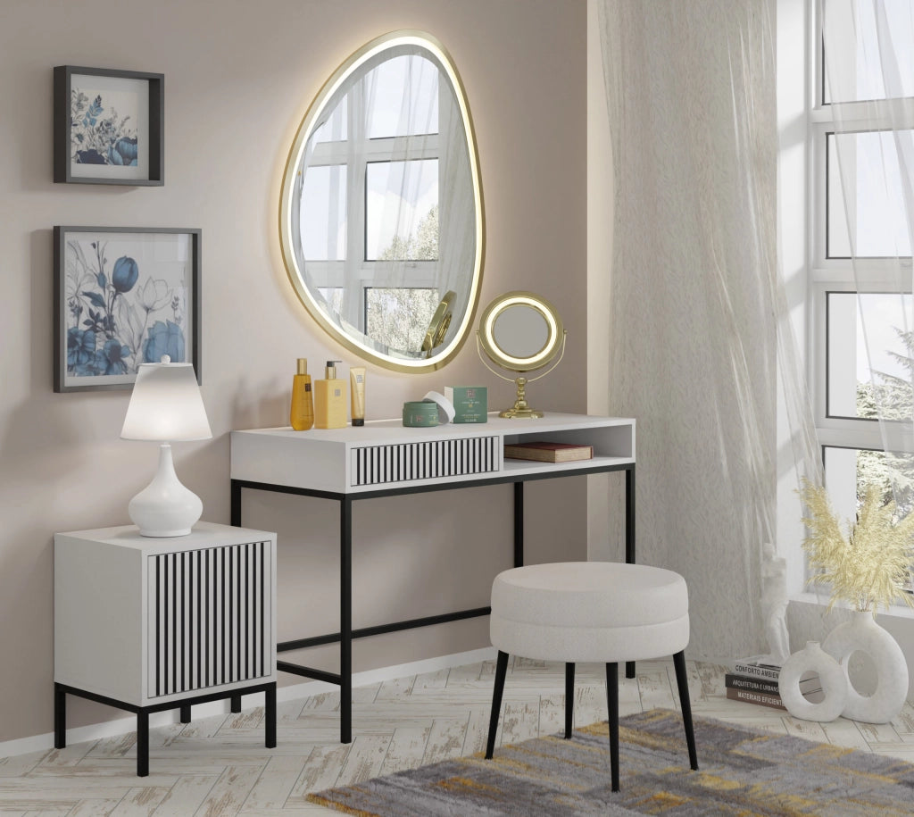 MOBILE RAVENNA F SOTTOSCRIVANIA IN MDF VERNICIATO COMODINO 1D BIANCO OPACO NERO OPACO STRUTTURA NERO