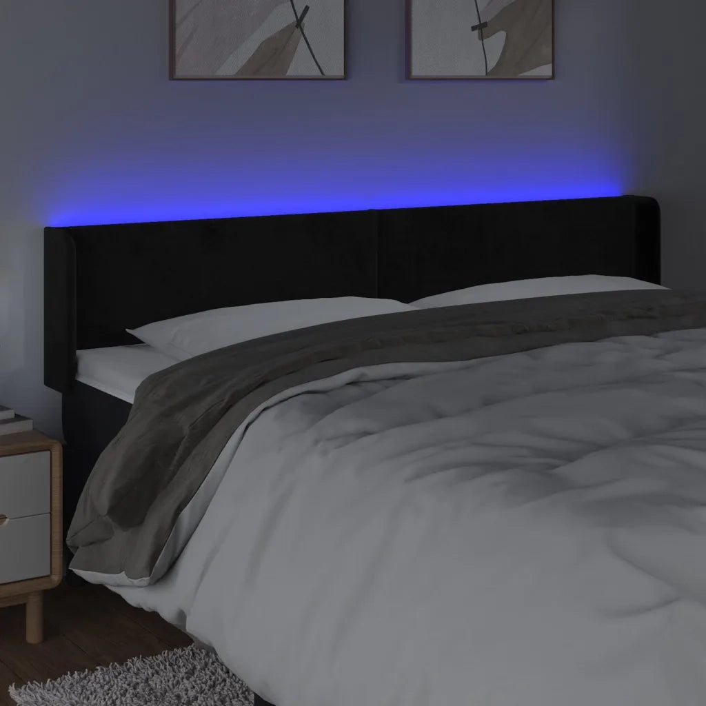 Testiera a LED Nera 163x16x78/88 cm in Velluto 3123012