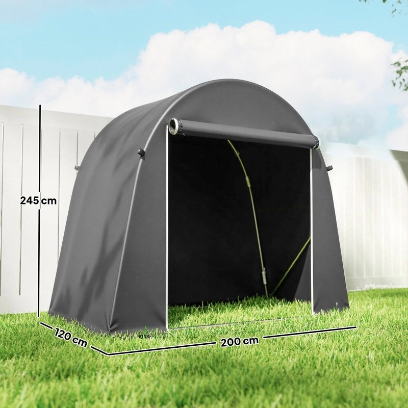 Garage Bici 245x120x200 cm Grigio Scuro con Telo 200 g/m², Telaio Zincato e Porta Avvolgibile