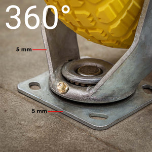 Ruota piroettante anti-foratura gialla 258x78mm max 150 kg con cerchio in metallo