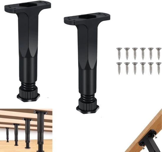 2 x Punte di sostegno per mobili - Stanghe di sostegno - Stanghe di sostegno regolabili - Punte di sostegno per mobili, adatti per letti king size, cassetti, panche, tavoli - Viti di fissaggio fornite (Raggio di regolazione 18-28.5CM)