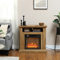 Caminetto Elettrico 1800W con Fiamma 3D, Timer e Telecomando, in Legno, Metallo e Vetro, 81.5x30x76.2 cm, Marrone