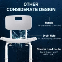 Sedia da Doccia per Bagno in Alluminio e Plastica Altezza Regolabile 8 Livelli 71-88cm Piedini Antiscivolo