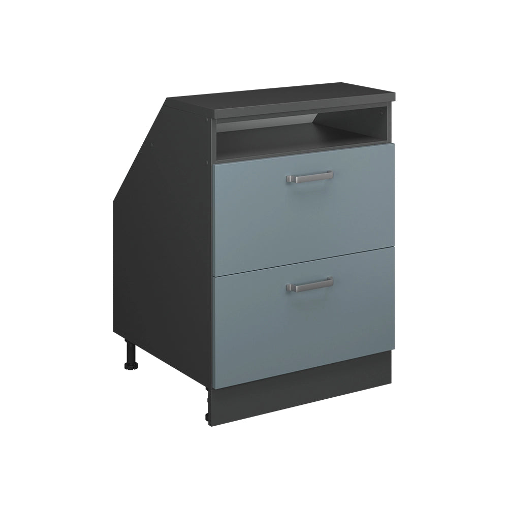 Mobile cucina sottotetto R-Line Grigio-blu/Antracite 60 cm con 2 cassetti, carcassa 60 cm profondità Vicco