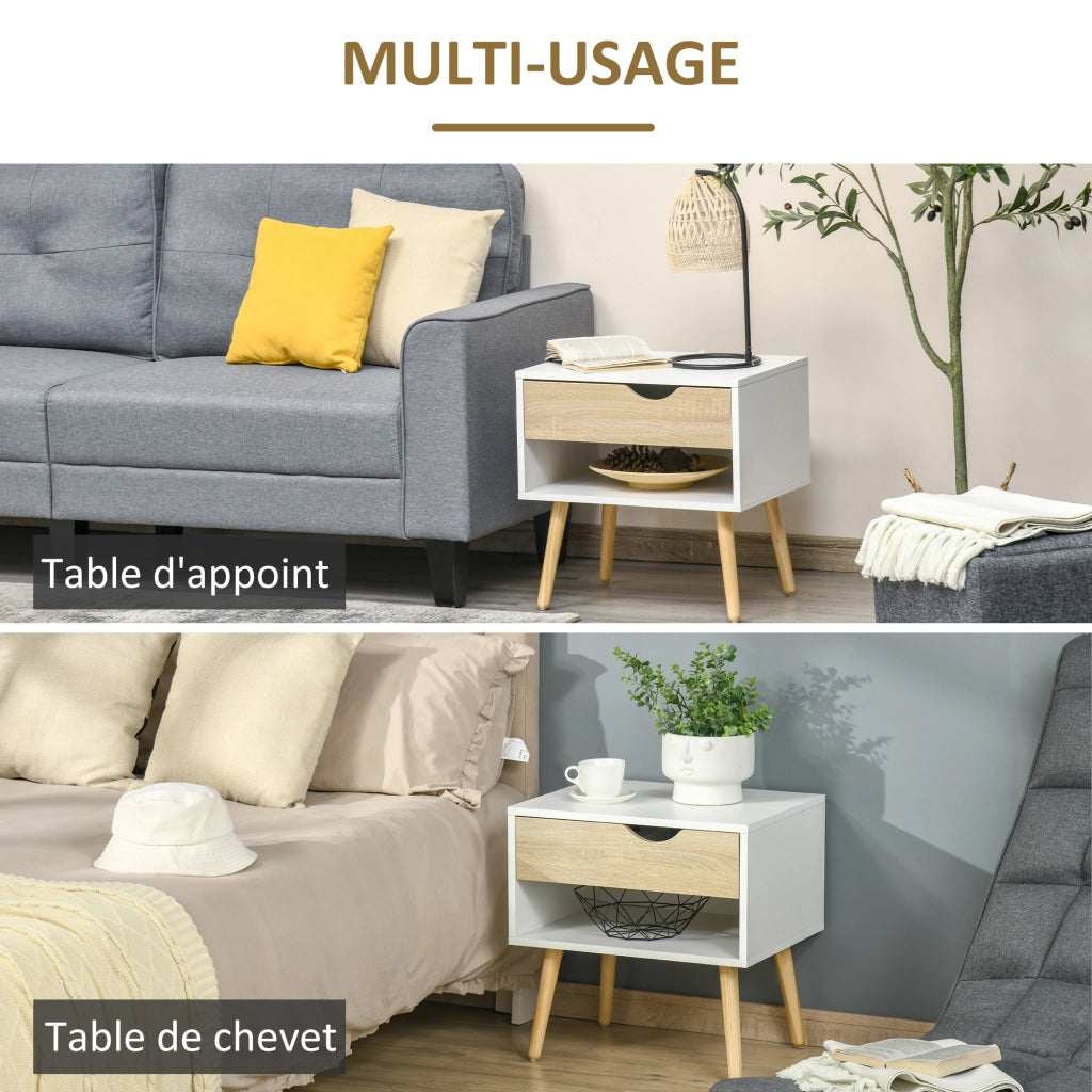 Comodino con cassetto ¨C zephmum ¨C bianco e legno 50x39x51 cm
