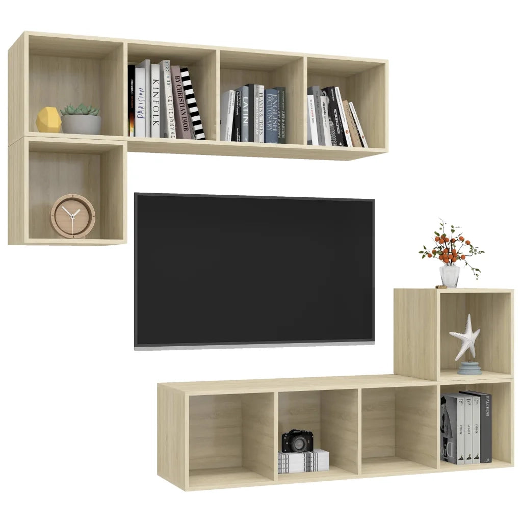 Set Porta TV 4 pz Rovere Sonoma in Truciolato 3079811