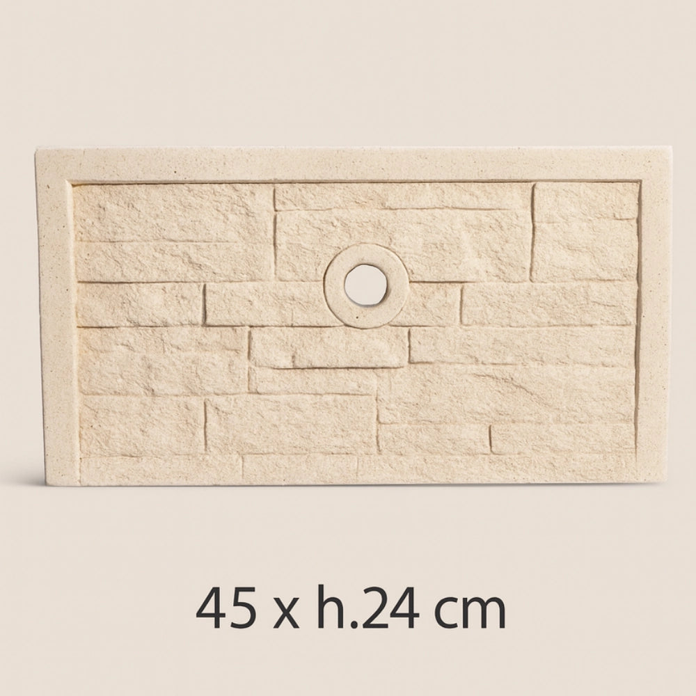 Frontalino pilozza serie muraglietto foro bianco effetto pietra 45 x h.24 cm